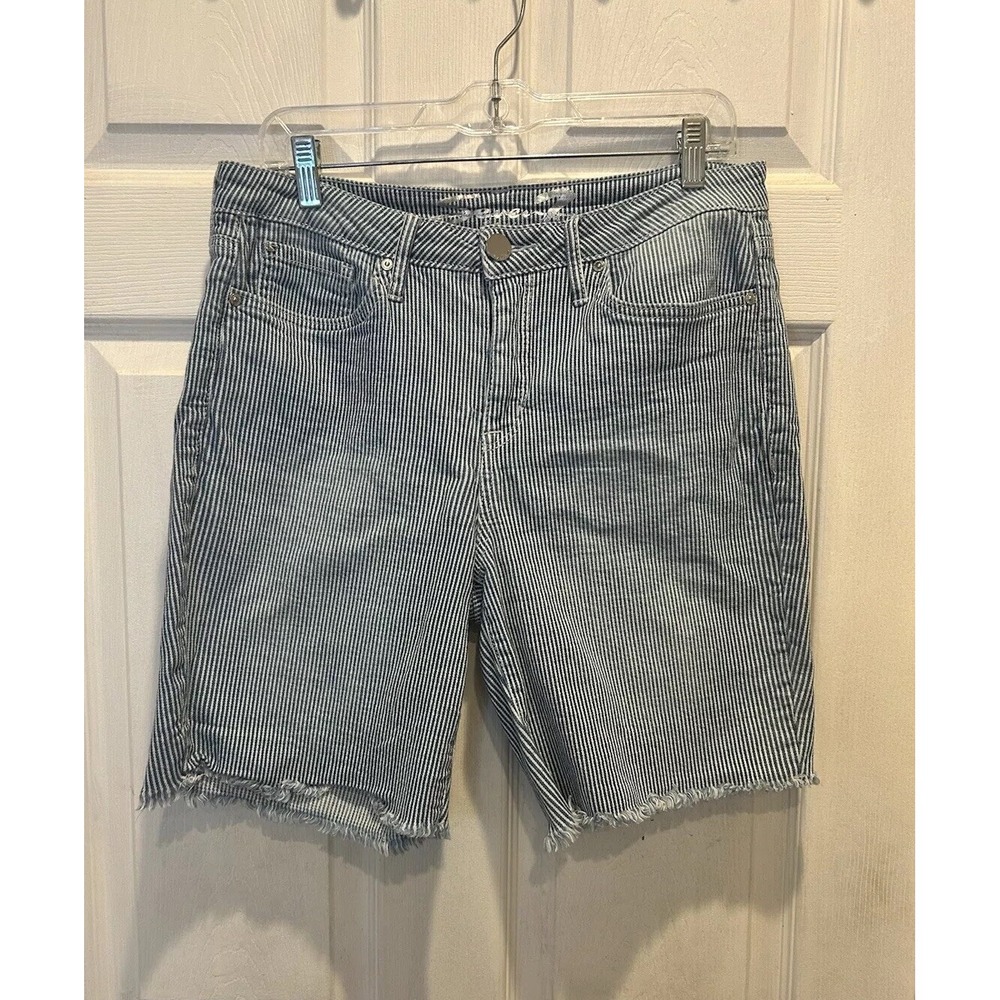 Seven7 Womens Blue White Hickory Railroad Stripe Bermuda Denim Shorts Size 12